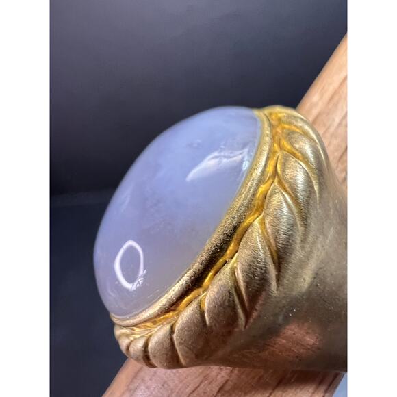 Glow By Sheila Fajl Signed Blue Agate Ring brushed 18kt Plated size 7 - Picture 14 of 14